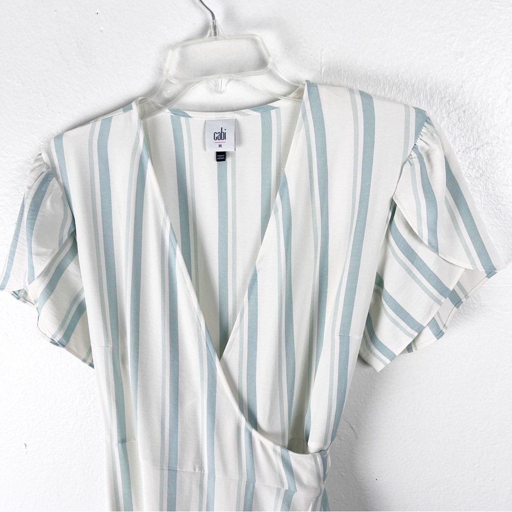 CABI Boardwalk True Wrap Flutter Sleeves Striped Casual Dress #6591 Size Medium - Picture 7 of 11